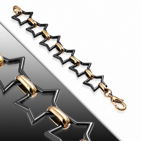 Bracelet étoiles en céramique noire avec liens en acier inoxydable doré