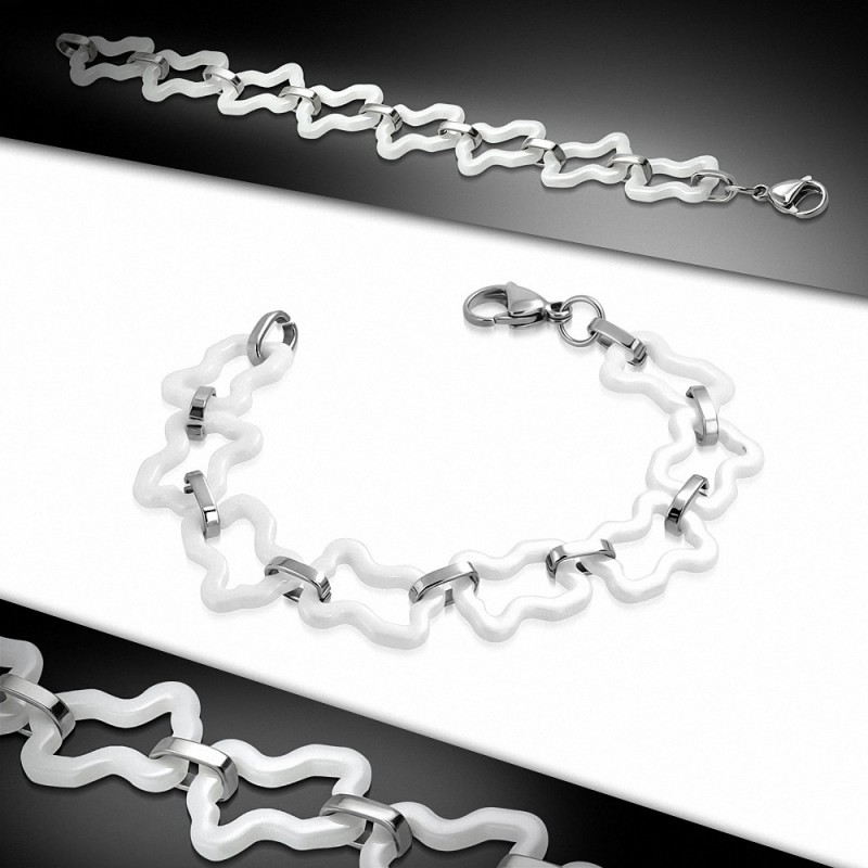 Bracelet oursons en céramique blanche avec liens en acier argenté