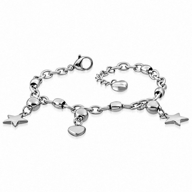 Bracelet en acier inoxydable avec charms étoiles  et billes