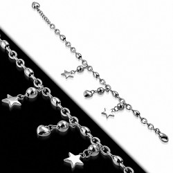 Bracelet en acier inoxydable avec charms étoiles  et billes