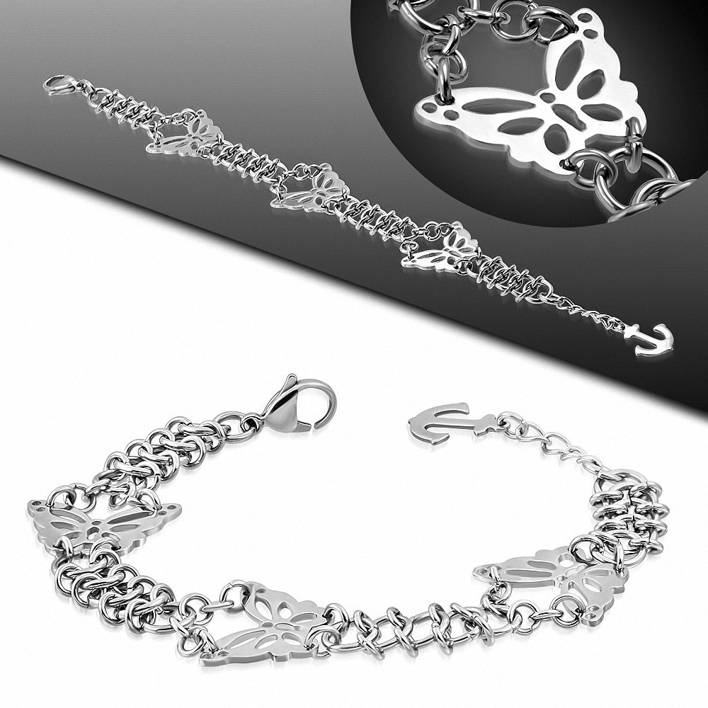 Bracelet en acier inoxydable avec charms papillon