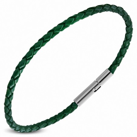 Bracelet en cuir tressé vert longueur 22 cm et largeur 3 mm