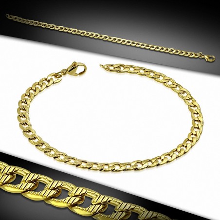 Bracelet en acier inoxydable doré maille cubaine 22 cm x 5 mm