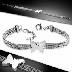 Bracelet en acier inoxydable aspect maille avec un papillon