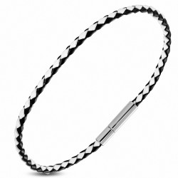 Bracelet en cuir tressé noir et blanc 22 cm x 3 mm