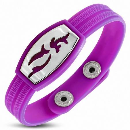 Bracelet en caoutchouc violet avec plaqué acier symbole tribal
