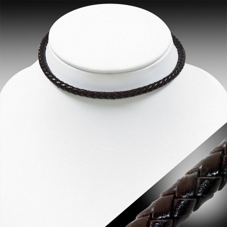 Bracelet en cuir marron tressé double brin 40 cm x 6 mm