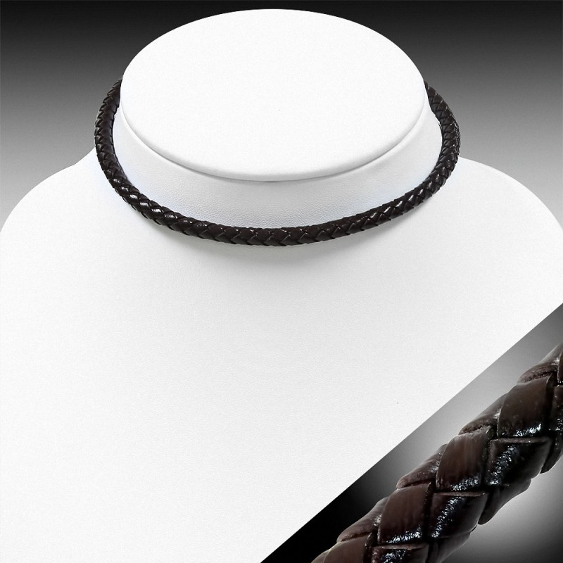 Collier Tour De Cou En Argent 925 Et Cuir Marron Tressé 3mm - Neuf, Fait Main