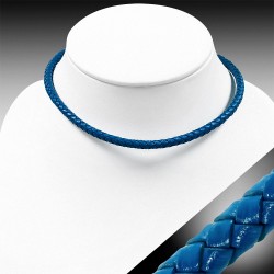 Bracelet en cuir bleu azur tressé double brin 40 cm x 6 mm