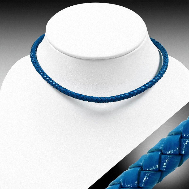 Bracelet Tressé En Cuir Bleu Avec Zircon - Fermoir Glissière, Acier Inoxydable, Unisexe, Neuf étiqueté
