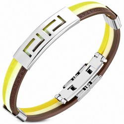 Bracelet en caoutchouc jaune et marron plaque acier rectangles