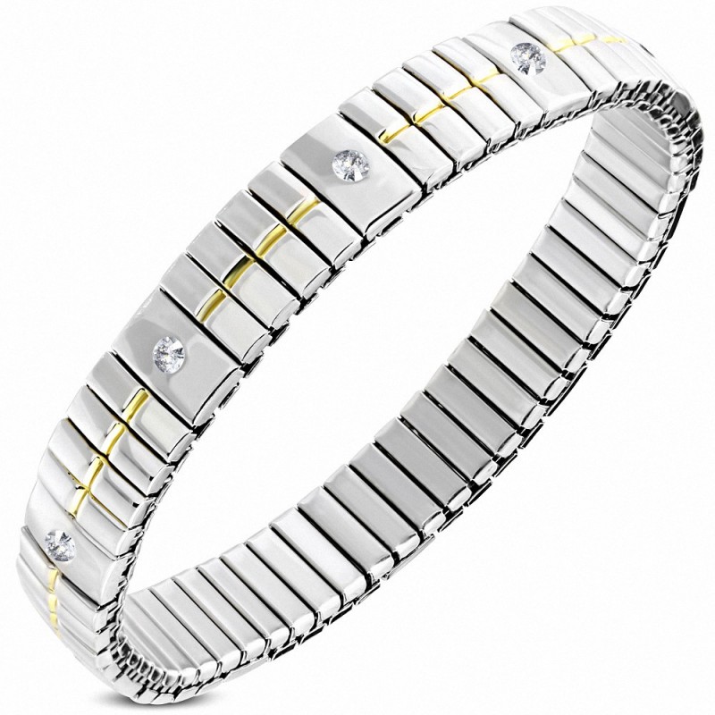 Bracelet en acier inoxydable stretch avec strass largeur 9 mm