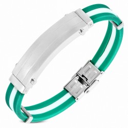 Bracelet en caoutchouc vert et blanc avec plaque acier inoxydable