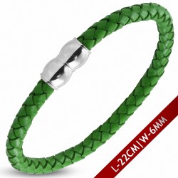 Bracelet en cuir vert tressé avec fermeture magnétique 22 cm x 6 mm