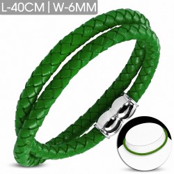 Bracelet en cuir vert tressé avec fermeture magnétique 40 cm x 6 mm