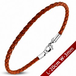 Bracelet en cuir orange tressé avec fermeture par pince 20 cm x 3 mm