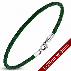 Bracelet en cuir vert tressé avec fermeture par pince 20 cm x 3 mm