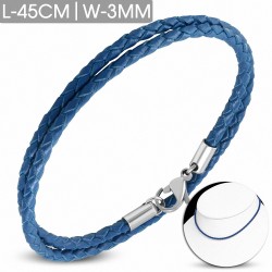 Bracelet en cuir bleu marine tressé avec fermeture par pince 45 cm x 3 mm