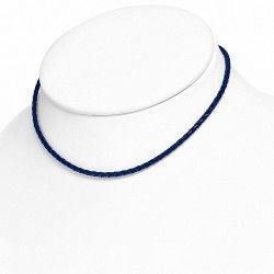 Bracelet en cuir bleu marine tressé avec fermeture par pince 45 cm x 3 mm