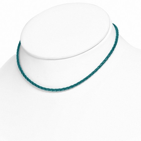 Bracelet en cuir turquoise tressé avec fermeture par pince 45 cm x 3 mm