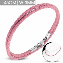 Bracelet en cuir rose tressé avec fermeture par pince 45 cm x 3 mm