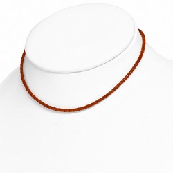 Bracelet en cuir orange tressé fermeture par pince 45 cm x 3 mm