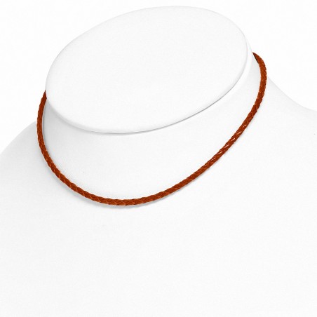 Bracelet en cuir orange tressé fermeture par pince 45 cm x 3 mm