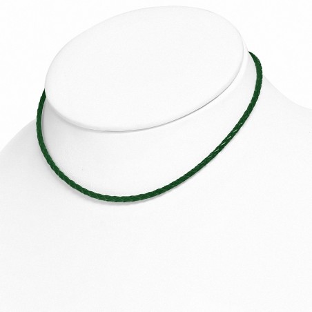 Bracelet en cuir vert tressé fermeture par pince 45 cm x 3 mm