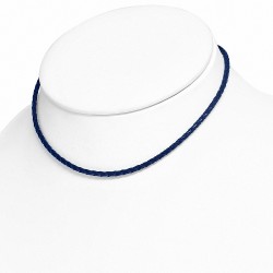 Bracelet en cuir bleu marine tressé fermeture par pince 40 cm x 3 mm
