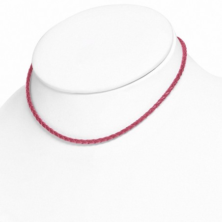 Bracelet en cuir rose tressé fermeture par pince 40 cm x 3 mm