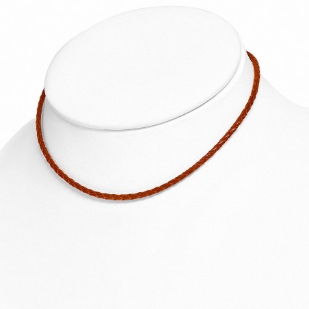 Bracelet en cuir orange tressé fermeture par pince 40 cm x 3 mm