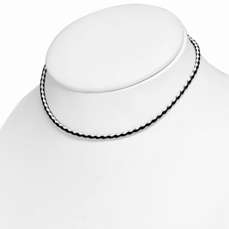 Bracelet en cuir noir tressé avec fermeture magnétique