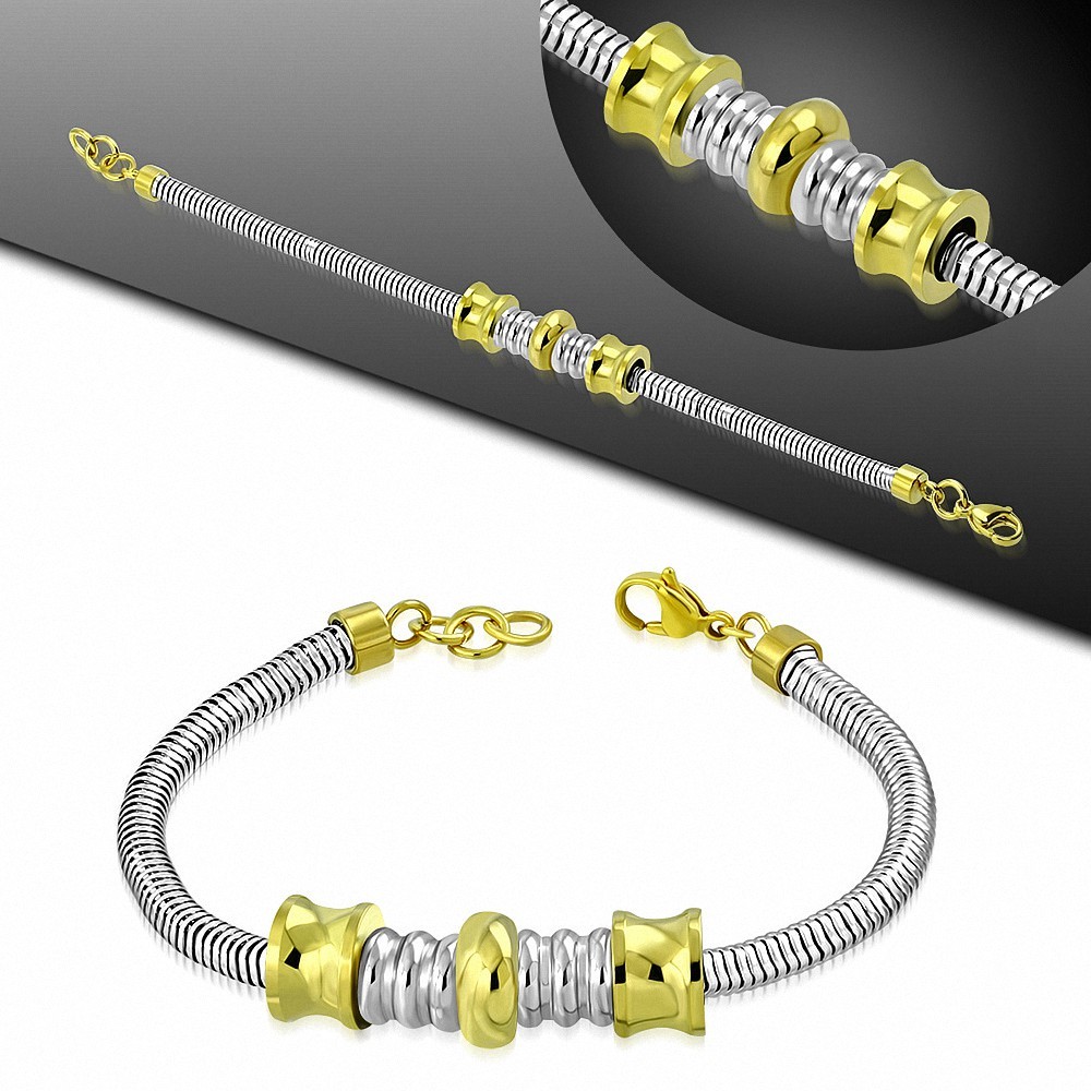 Bracelet à charms en acier inoxydable billes dorées