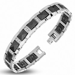 Bracelet homme acier inoxydable et facettes céramique noire 20 cm x 13 mm