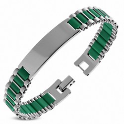 Bracelet homme gourmette en acier et catouchouc vert 20 cm x 12 mm