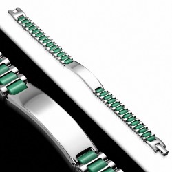 Bracelet homme gourmette en acier et catouchouc vert 20 cm x 12 mm