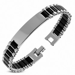 Bracelet homme gourmette en acier et catouchouc noir 20 cm x 12 mm