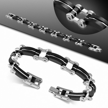 Bracelet homme acier inoxydable avec caoutchouc noir 20 cm x 12 mm