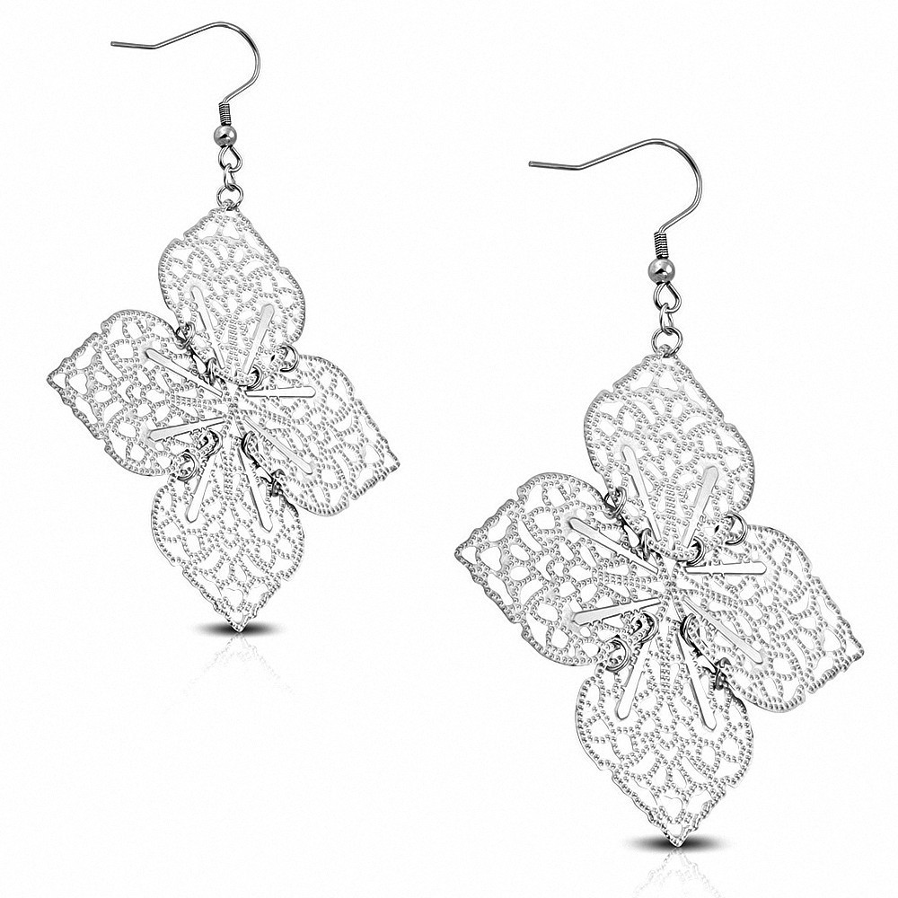 Paire de boucles d'oreilles en acier avec fleurs étoile en motif filigrane