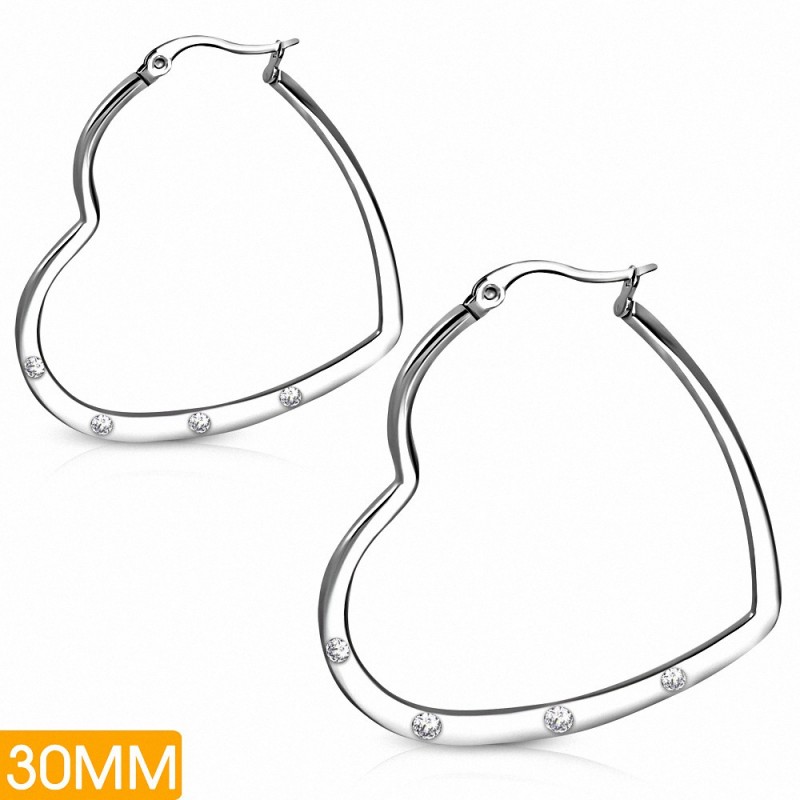 Paire de boucles d'oreilles créoles en forme de cœur diamètre 30 mm