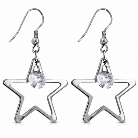 Paire de boucles d'oreilles pendantes en forme d'étoiles avec strass