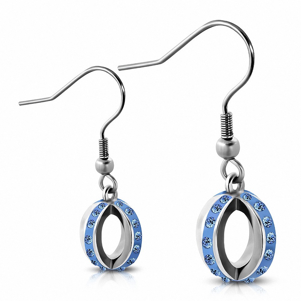 Paire de boucles d'oreilles pendantes ovale avec strass bleu