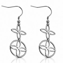 Paire de boucles d'oreilles pendantes en acier avec motif floral