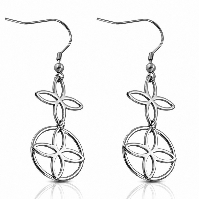 Paire de boucles d'oreilles pendantes en acier avec motif floral