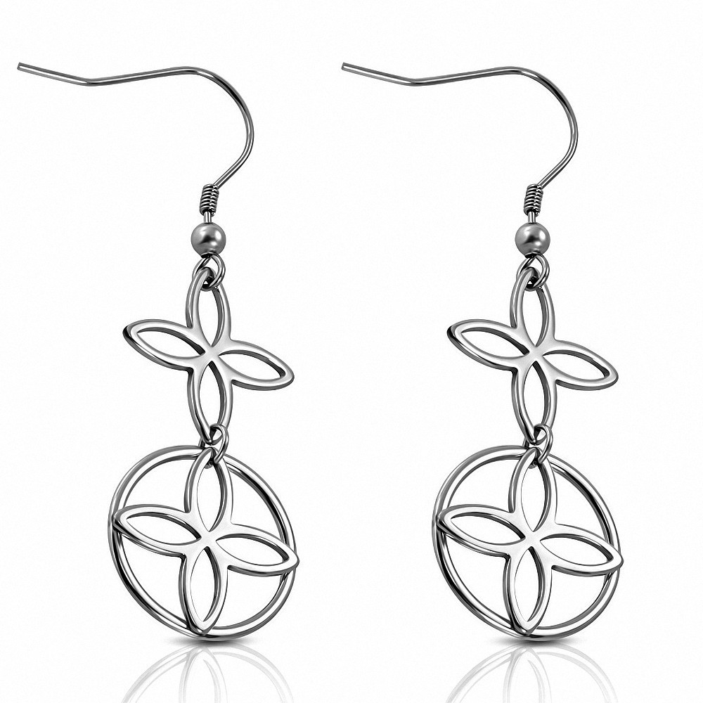 Paire de boucles d'oreilles pendantes en acier avec motif floral