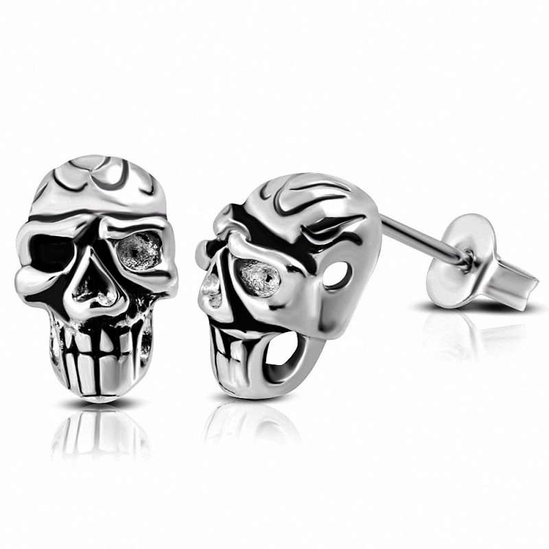 Paire de boucles d'oreilles hommes en acier biker crâne