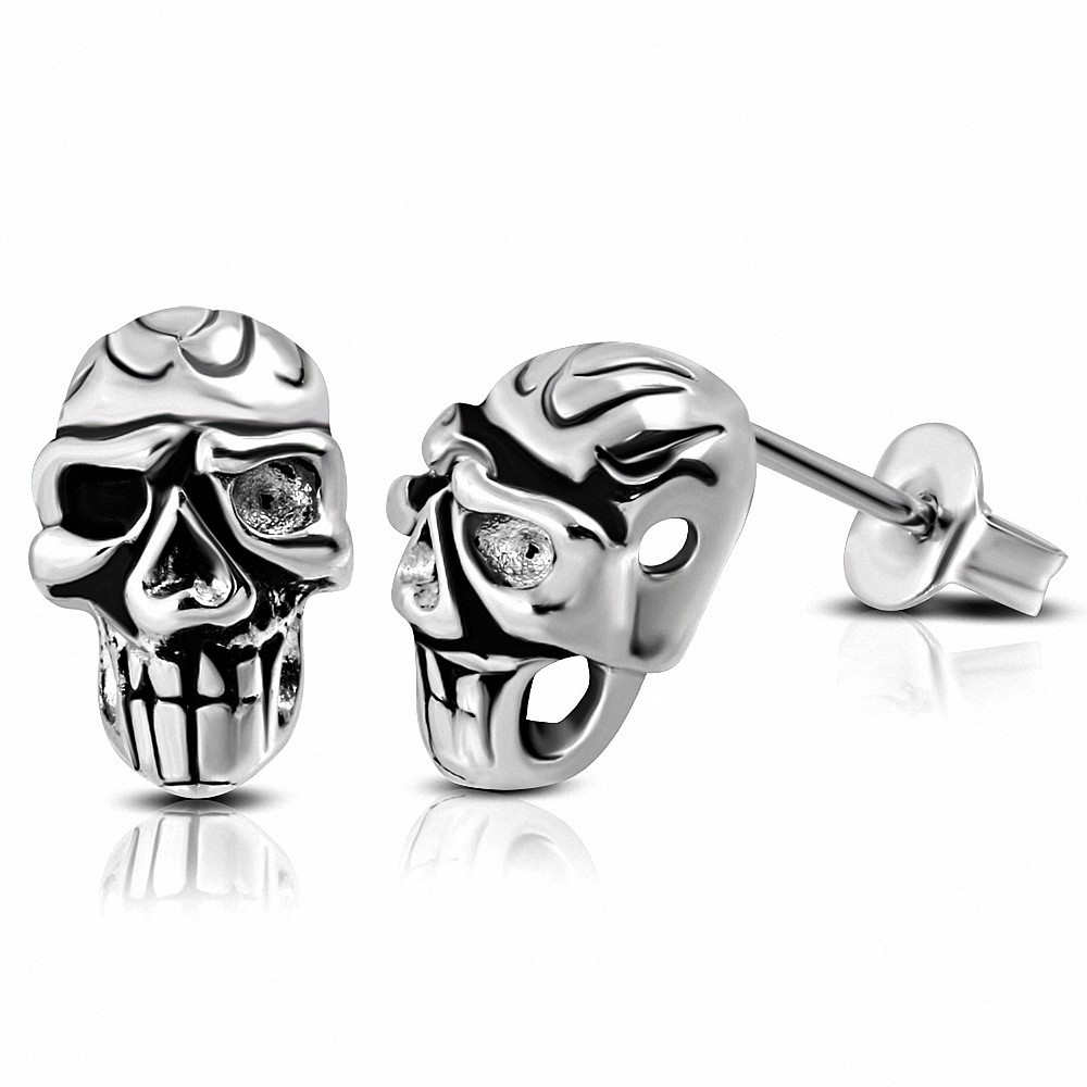 Paire de boucles d'oreilles hommes en acier biker crâne