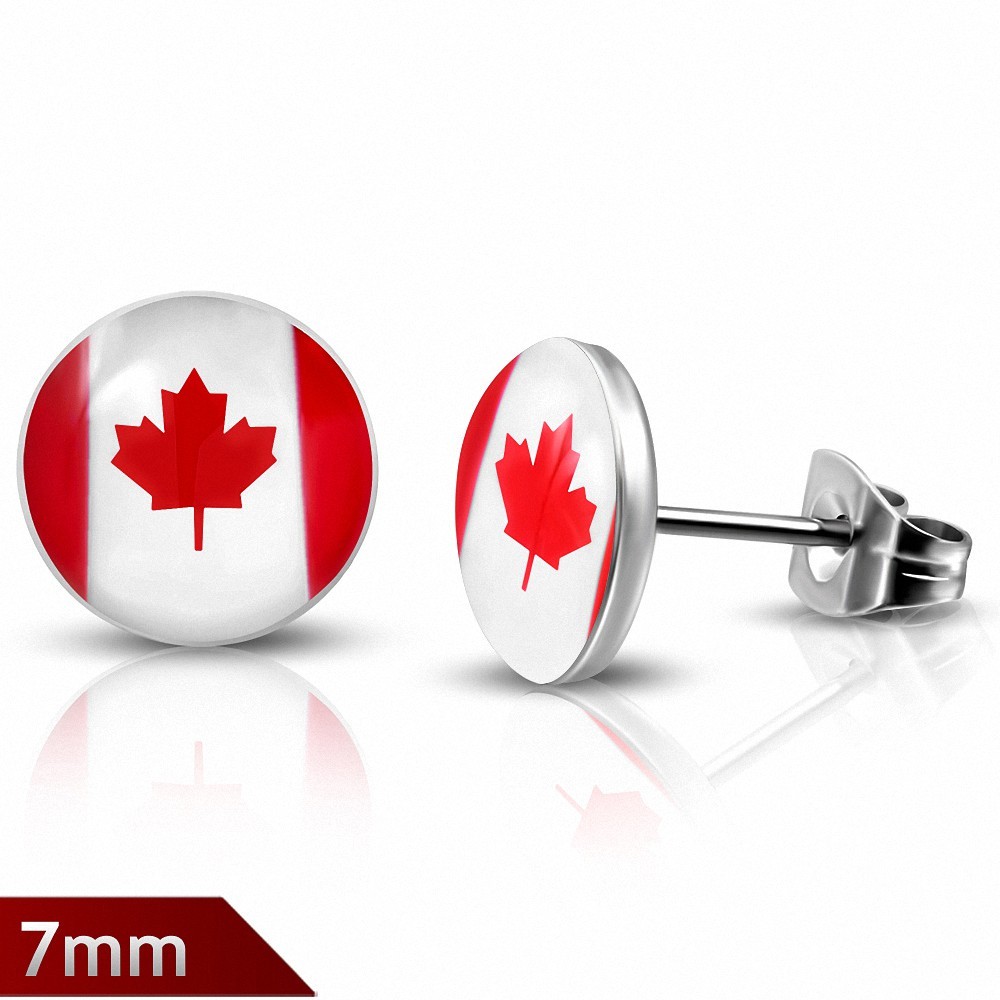 Paire de boucles d'oreilles clous en acier drapeau canada