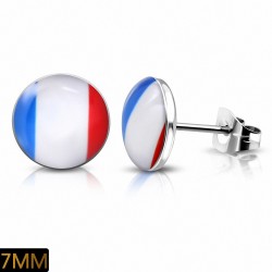 Paire de boucles d'oreilles clous en acier drapeau France