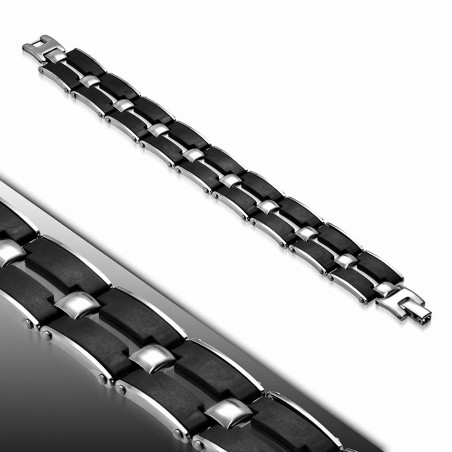 Bracelet pour hommes en acier et caoutchouc noir 20 cm x 18 mm